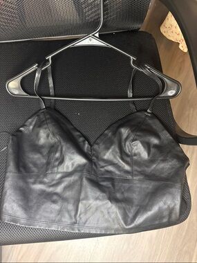 Black Faux Leather Crop Cami Top